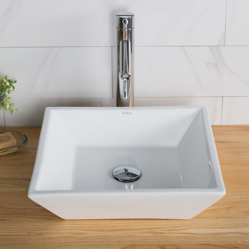 Kraus Ceramic Ceramic Square Vessel Bathroom Sink with Faucet & Reviews